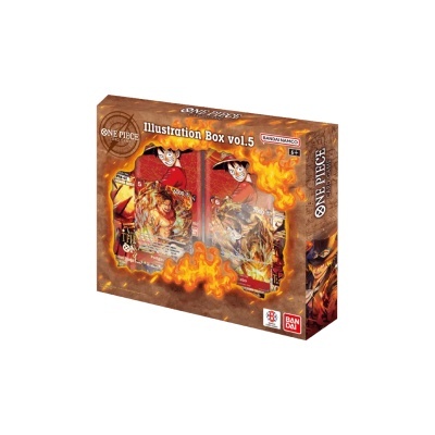 Embalagem do jogo de cartas ONE PIECE CARD GAME Illustration Box vol.5 com personagens e fogo.