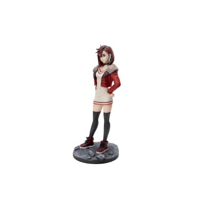 Figura colecionável anime feminina com roupa branca e casaco vermelho