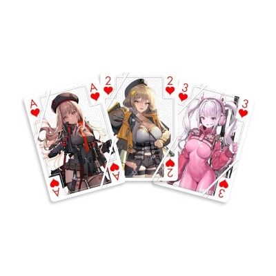 Cartas de baralho com personagens anime femininas em roupas coloridas.