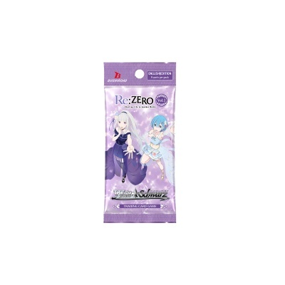 Embalagem roxa de cartas colecionáveis Weiss Schwarz Re:ZERO Vol.3 com personagens de anime