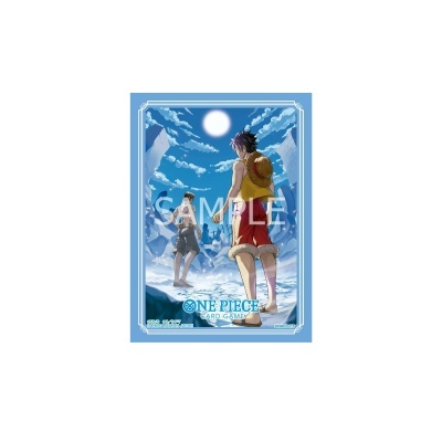 Ilustração de personagens em paisagem gelada com texto One Piece Card Game