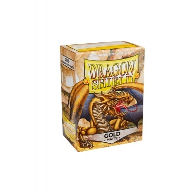 Caixa amarela de proteções de cartas Dragon Shield com ilustração de dragão dourado