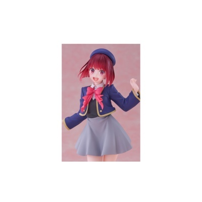 Figura anime feminina com traje escolar azul, boina e saia cinzenta