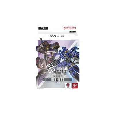 Pacote de jogo de cartas Gundam com robôs mecha e texto de identificação