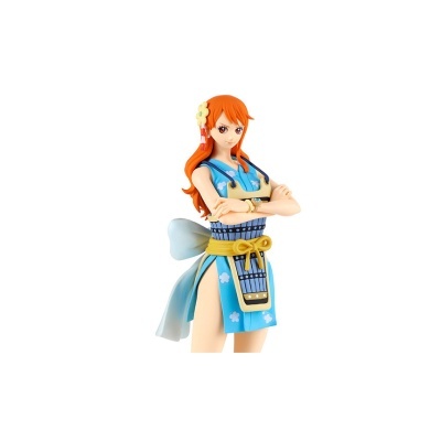 Figurina personagem mulher com cabelo laranja e vestido azul claro com flores brancas