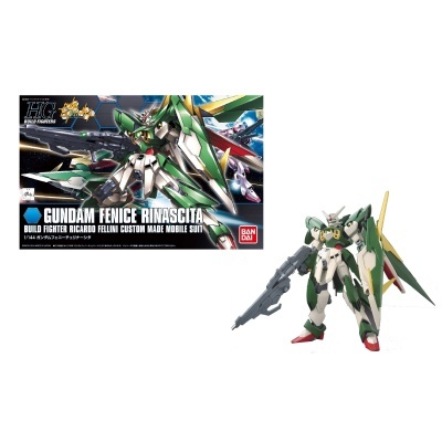 Figura Gundam Fenice Rinascita e caixa com ilustração do produto