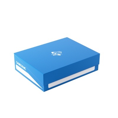 Caixa azul de papelão com texto GAMEGENIC e logo branco