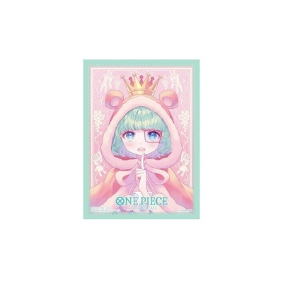 Ilustração anime de personagem com capa rosa e coroa dourada, texto ONE PIECE na base.