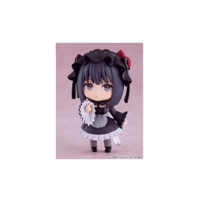 Figura colecionável de personagem feminina com vestido estilo maid preto e cinzento