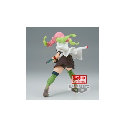 Figura de ação anime com cabelo rosa, vestido branco, saia preta e meias verdes, segurando espada