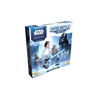 Caixa de jogo Star Wars Unlimited Intro Battle Hoth com personagens e texto em fundo branco