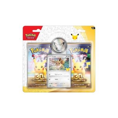 Pack de cartas Pokémon Trading Card Game 30th Celebration com cartas e embalagem colorida