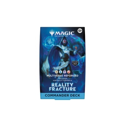Pacote de cartas Magic The Gathering Multiverse Reforged Reality Fracture com personagem capa azul