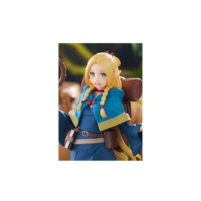 Figura de personagem de fantasia com casaco azul e cabelo loiro trançado