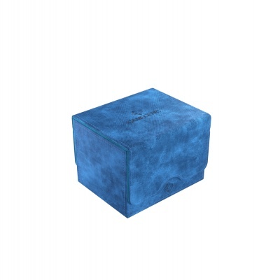 Caixa quadrada azul aveludada com texto na tampa