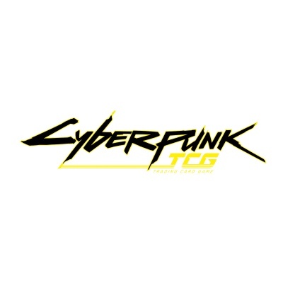 Logótipo do jogo de cartas Cyberpunk TCG em preto e amarelo
