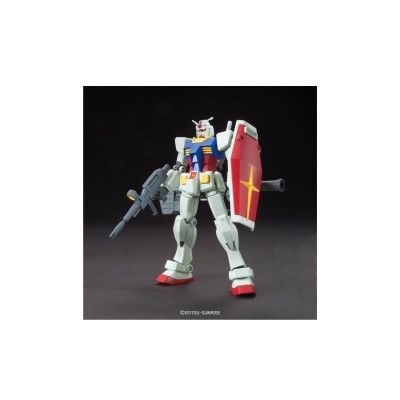 Figura robô Gundam com escudo vermelho e arma