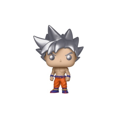 Figura Funko Pop de personagem anime com cabelo prateado e calças laranja