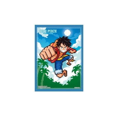 Imagem pixelada de personagem do anime One Piece com texto ONE PIECE CARD GAME