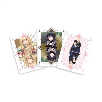 Cartas de baralho com personagens de anime em fundos coloridos