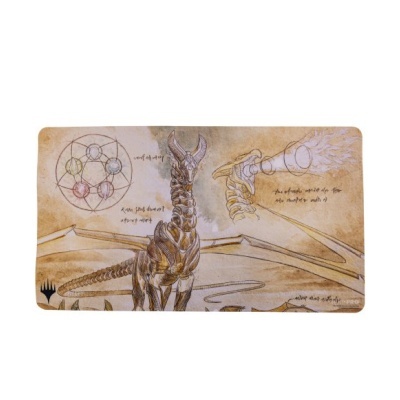 Tapete com ilustração de dragão e texto manuscrito