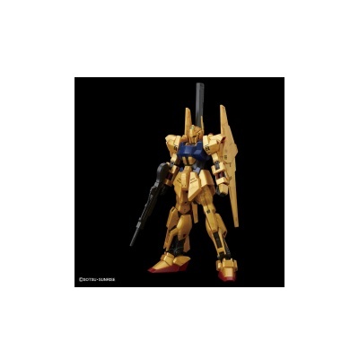 Figura articulada de robô tipo mecha amarelo dourado e azul com rifle e asas