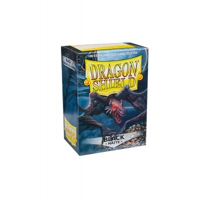 Caixa de protetores para cartas Dragon Shield com dragão vermelho e texto em amarelo