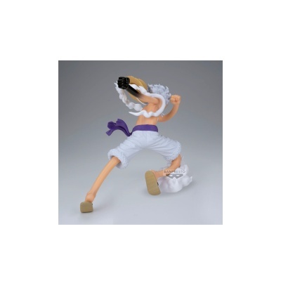 Figurino de personagem com cabelo branco espetado e calças brancas numa pose dinâmica
