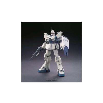 Figura de ação robótica branca e azul com detalhes cinzentos