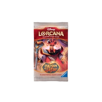 Pacote de cartas Disney Lorcana Reign of Jafar com 12 cartas na embalagem