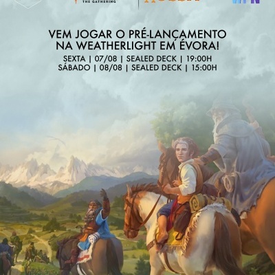 Arte promocional Magic The Gathering The Hobbit com texto de evento em Évora 07 e 08/08