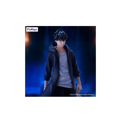 Figura colecionável de personagem masculino com casaco preto e camisa branca