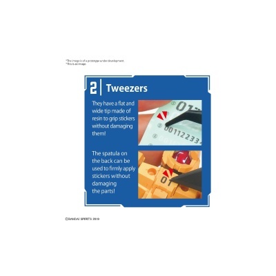 Imagem informativa sobre pinças para autocolantes em inglês com fotos demonstrativas