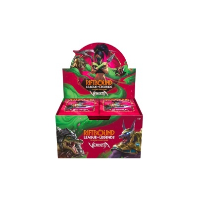 Expositor com cartas de jogo RIFTBOUND LEAGUE OF LEGENDS VENDETTA