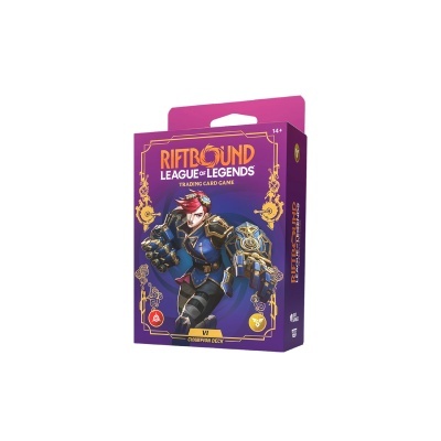 Caixa roxa com personagem de jogo e texto League of Legends