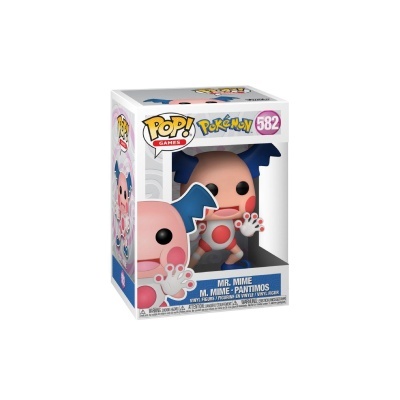 Figura Funko Pop! Pokémon Mr. Mime número 582 em caixa de plástico transparente