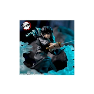 Figurina anime com espada e efeitos azuis