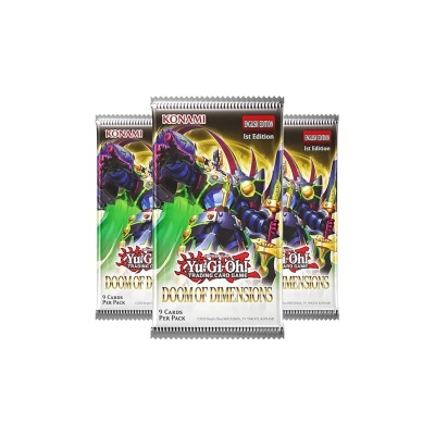 Pacotes de cartas Yu-Gi-Oh! Doom of Dimensions com ilustração robótica