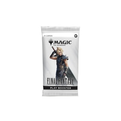 Pacote branco Magic The Gathering Final Fantasy Play Booster com personagem loiro
