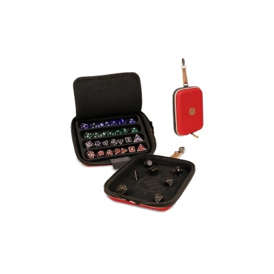 Conjunto de dados RPG em bolsas rígidas vermelha e preta