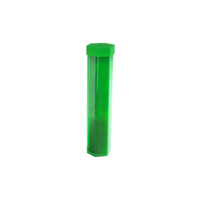Frasco ou tubo hexagonal verde translúcido com tampa verde