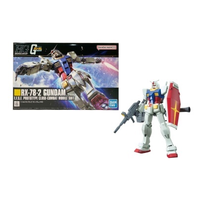 Kit modelo RX-78-2 Gundam com figura e caixa ilustrada.