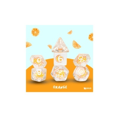 Conjunto de dados transparentes com padrão de laranja e números brancos