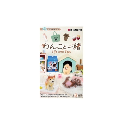 Miniaturas de cães e acessórios para animais com texto Life with Dogs.