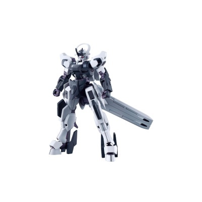Figura de ação robô mecha branco e cinza com arma no fundo branco