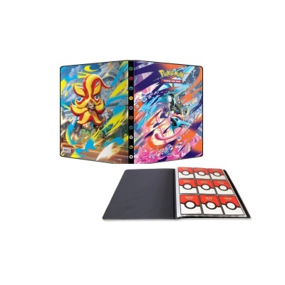 Capa para cards Pokémon TCG com ilustrações de Pokémon e álbum preto aberto com cartões