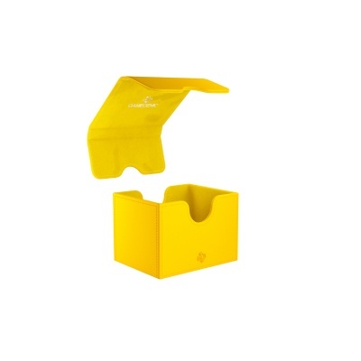 Caixa amarela para cartas ou baralhos aberta