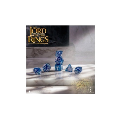 Conjunto de dados azuis com números e o texto THE LORD OF THE RINGS