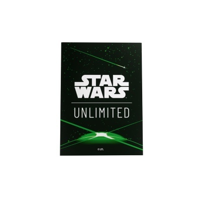 Cartaz preto STAR WARS UNLIMITED com linhas verdes e estrela