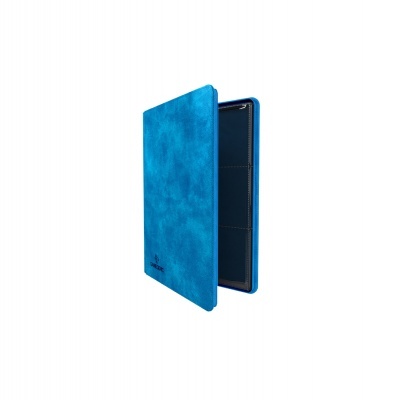 Capa azul para tablet com interior escuro em fundo branco